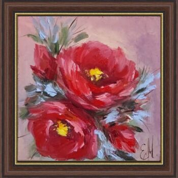 Painting titled "Red Roses Painting…" by Elena Miftakhova, Original Artwork, Oil