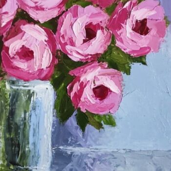 Painting titled "Roses Bouquet Paint…" by Elena Miftakhova, Original Artwork, Oil