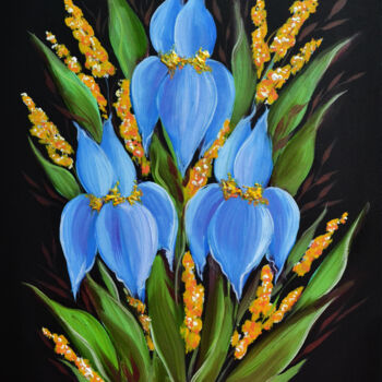 Schilderij getiteld "Iris Bouquet Painti…" door Elena Miftakhova, Origineel Kunstwerk, Olie