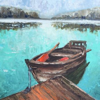 Painting titled "Old Jetty Painting…" by Elena Miftakhova, Original Artwork, Oil
