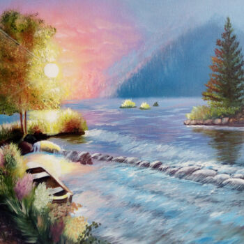 绘画 标题为“Sunrise at the lake” 由Elena Mironova, 原创艺术品, 油