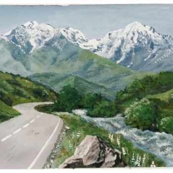 Painting titled "Mountain road" by Elena Otieva, Original Artwork, Acrylic