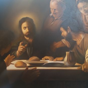 Pintura intitulada ""La cena di Emmaus"" por Achille Pecoraro, Obras de arte originais, Óleo