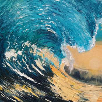 Painting titled "Wave at sunset №10" by Elena Petrova, Original Artwork, Oil