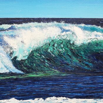 Painting titled "Emerald wave №11" by Elena Petrova, Original Artwork, Oil