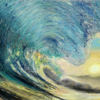 Dibujo titulada "Wave at sunset(past…" por Elena Petrova, Obra de arte original, Pastel