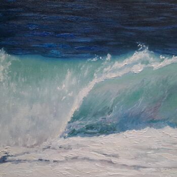 Painting titled "Wave turquoise №3" by Elena Petrova, Original Artwork, Oil