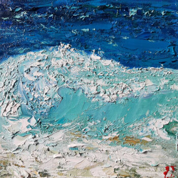 Painting titled "Sapphire wave №3" by Elena Petrova, Original Artwork, Oil