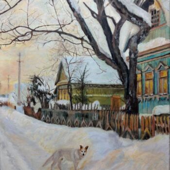 Pittura intitolato "Winter countryside…" da Elena Petrova, Opera d'arte originale, Olio Montato su Telaio per barella in leg…