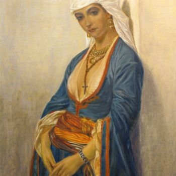Painting titled "Middle Eastern beau…" by Elena Petrova, Original Artwork, Oil Mounted on Wood Stretcher frame