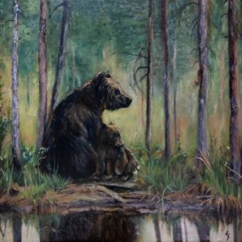 Pittura intitolato "Woodland encounter" da Elena Petrova, Opera d'arte originale, Olio