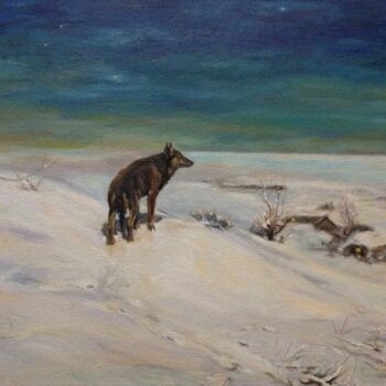 Peinture intitulée "Wolf" par Elena Petrova, Œuvre d'art originale, Huile Monté sur Châssis en bois