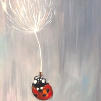 Painting titled "Ladybird" by Elena Petunina, Original Artwork, Oil Mounted on Wood Stretcher frame