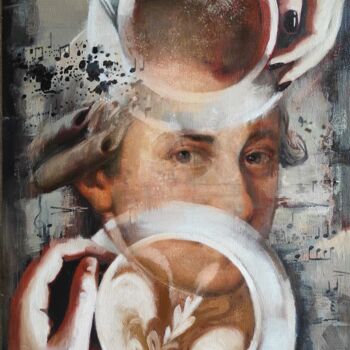Картина под названием "Моцарт и капучино." - Elena Pichugina, Подлинное произведение искусства, Масло