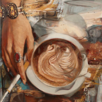 Картина под названием "Большой капучино с…" - Elena Pichugina, Подлинное произведение искусства, Масло