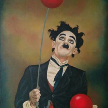 Malerei mit dem Titel "Charlie Chaplin" von Elena Pimenova, Original-Kunstwerk, Öl