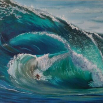 Painting titled "Under the wave" by Elena Pimenova, Original Artwork, Oil