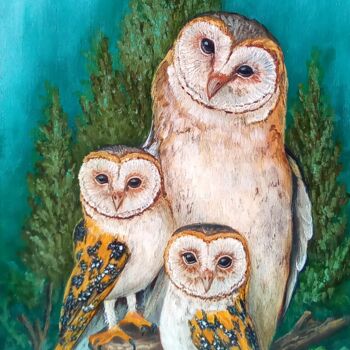 Painting titled "Barn owl nest." by Elena Pimenova, Original Artwork, Oil