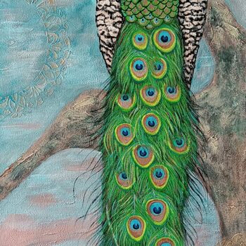 Schilderij getiteld "Peacock bird." door Elena Pimenova, Origineel Kunstwerk, Acryl