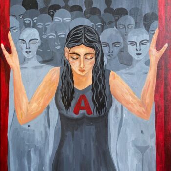 Painting titled "The Scarlet Letter" by Elena Pitermann, Original Artwork, Acrylic Mounted on Wood Stretcher frame