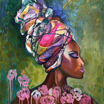 Malerei mit dem Titel "Woman in the turban" von Elena Podmarkowa, Original-Kunstwerk, Öl