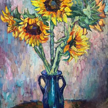 Painting titled "Sunflowers" by Elena Podmarkowa, Original Artwork, Oil