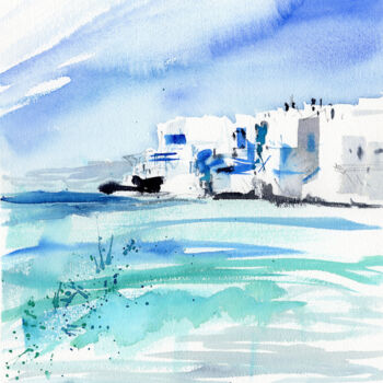 Painting titled "Greece. Turquoise s…" by Elena Poigina, Original Artwork, Watercolor