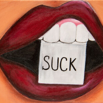 Painting titled "Ruby lips" by Elena Polak, Original Artwork, Acrylic Mounted on Wood Stretcher frame