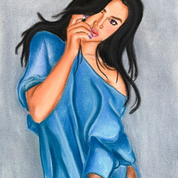 Dibujo titulada "Brunette young girl…" por Elena Polak, Obra de arte original, Pastel