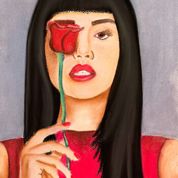 Σχέδιο με τίτλο "Asian girl in red d…" από Elena Polak, Αυθεντικά έργα τέχνης, Παστέλ