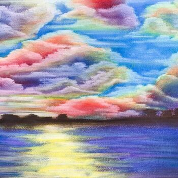 Drawing titled "Beautiful sunset la…" by Elena Polak, Original Artwork, Pastel