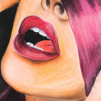 Desenho intitulada "Red lips sexy paint…" por Elena Polak, Obras de arte originais, Pastel