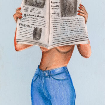 Dessin intitulée "Nude sexy lady read…" par Elena Polak, Œuvre d'art originale, Pastel