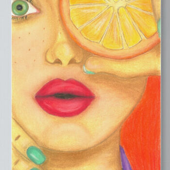 Digitale Kunst getiteld "Sexy girl with oran…" door Elena Polak, Origineel Kunstwerk, 2D Digital Work