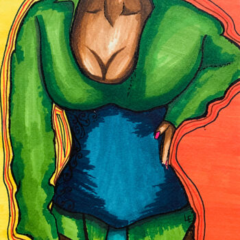 Σχέδιο με τίτλο "Sexy African girl w…" από Elena Polak, Αυθεντικά έργα τέχνης, Μαρκαδόρος