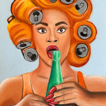 Drawing titled "Redhead sexy woman…" by Elena Polak, Original Artwork, Pastel
