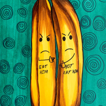 Рисунок под названием "Bananas yellow coup…" - Elena Polak, Подлинное произведение искусства, Маркер
