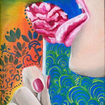 Painting titled "Sexy lips and brain…" by Elena Polak, Original Artwork, Oil Mounted on Wood Stretcher frame