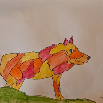 Dessin intitulée "Loup en morceau" par Eléna Rainaud, Œuvre d'art originale, Pastel