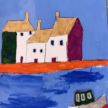 Malerei mit dem Titel "Port de pêche" von Eléna Rainaud, Original-Kunstwerk, Acryl