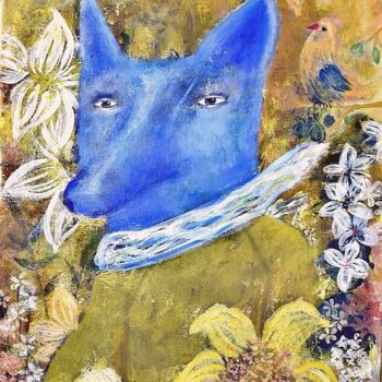 Painting titled "Blue wolf" by Elena Razumkova, Original Artwork, Acrylic