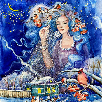 Pintura intitulada "Magic Zimushka Wint…" por Elena Reutova, Obras de arte originais, Aquarela