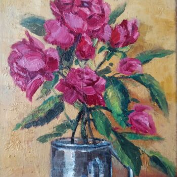 Картина под названием "Nature morte Roses…" - Елена Рожко, Подлинное произведение искусства, Масло Установлен на Деревянная…