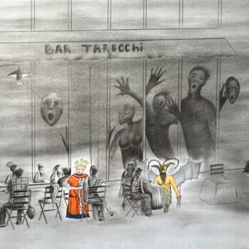 Drawing titled "Bar "Tarocchi"" by Elena Semina, Original Artwork, Charcoal