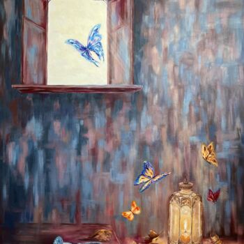 Schilderij getiteld "«Window of opportun…" door Elena Serebriakova, Origineel Kunstwerk, Olie