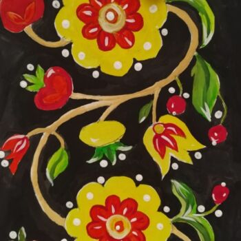 Картина под названием "Декоративные цветы" - Елена Шершова, Подлинное произведение искусства, Акварель
