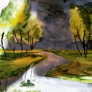 「"После дождя. Пейза…」というタイトルの絵画 Елена Шершоваによって, オリジナルのアートワーク, 水彩画