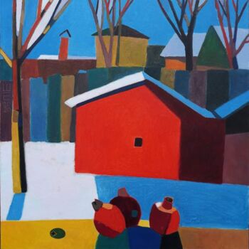 Peinture intitulée "Снег, гранаты и кра…" par Elena Shipilova, Œuvre d'art originale, Huile