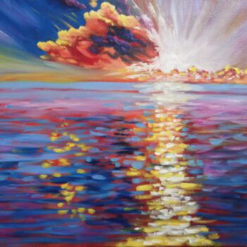 Ζωγραφική με τίτλο "A flaming sunset. F…" από Elena Shipunova, Αυθεντικά έργα τέχνης, Λάδι