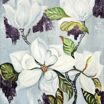 Painting titled "Floral mood" by Elena Sobol, Original Artwork, Acrylic Mounted on Wood Stretcher frame
